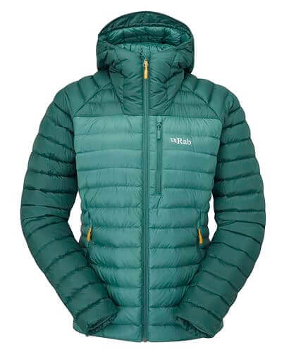 Image Showing Rab Women's Microlight Alpine 700-Fill Down Hooded Puffer Jacket for Hiking & Skiing - Product Type Puffer Jacket - Buy Now $427.75 - Adventure Gear from Global Trekker