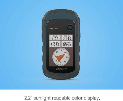 Image Showing Garmin 010-02256-00 eTrex 22x, Rugged Handheld GPS Navigator, Black/Navy - Product Type Hand Held GPS - Buy Now $324.79 - Adventure Gear from Global Trekker