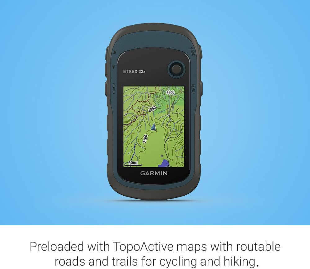 Image Showing Garmin 010-02256-00 eTrex 22x, Rugged Handheld GPS Navigator, Black/Navy - Product Type Hand Held GPS - Buy Now $324.79 - Adventure Gear from Global Trekker