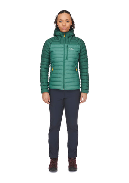 Image Showing Rab Women's Microlight Alpine 700-Fill Down Hooded Puffer Jacket for Hiking & Skiing - Product Type Puffer Jacket - Buy Now $427.75 - Adventure Gear from Global Trekker