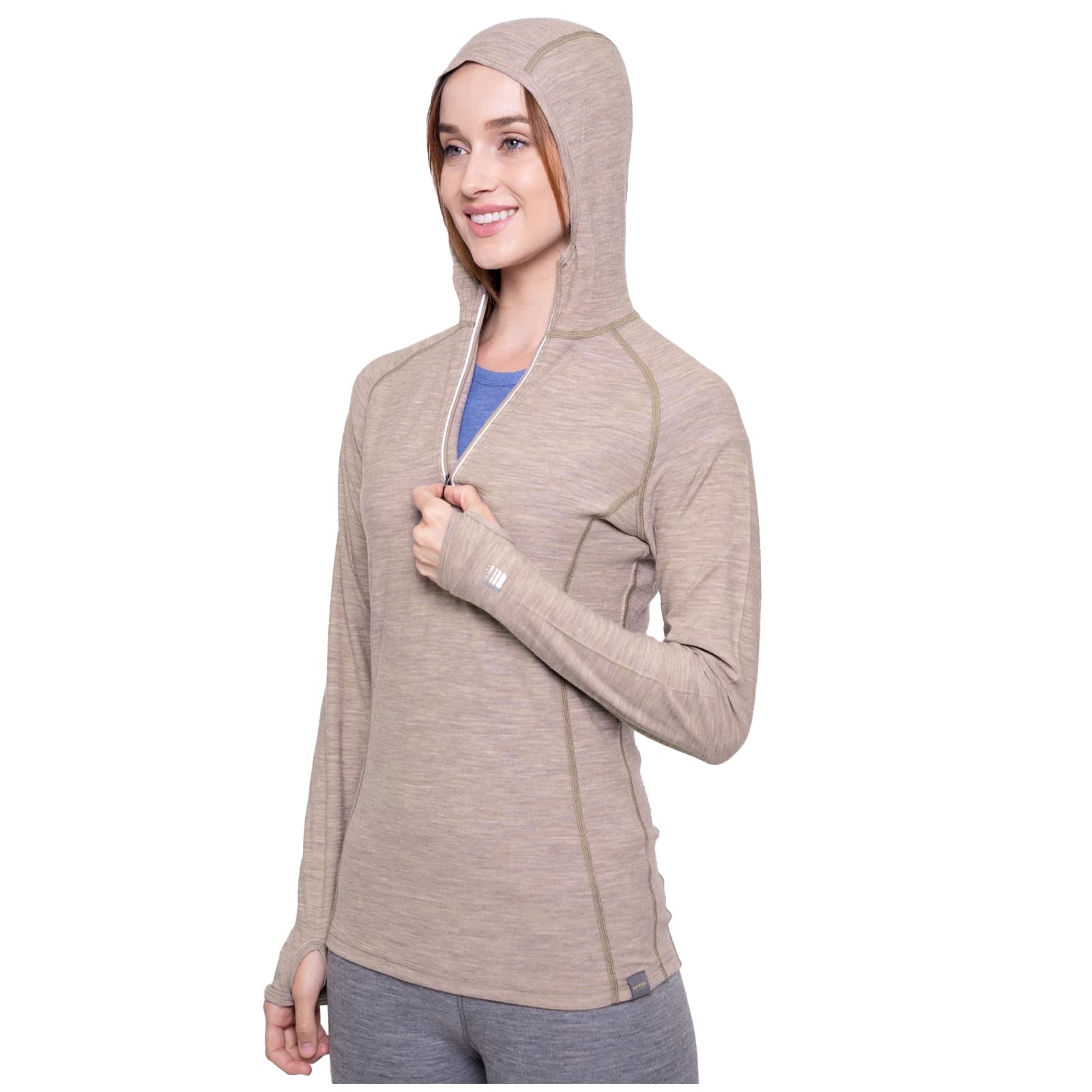 Image Showing MERIWOOL Women’s Base Layer Hoodie Lightweight Merino Wool Long Sleeve Thermal - Product Type Women's Base Layer Hoodie - Buy Now $92.80 - Adventure Gear from Global Trekker