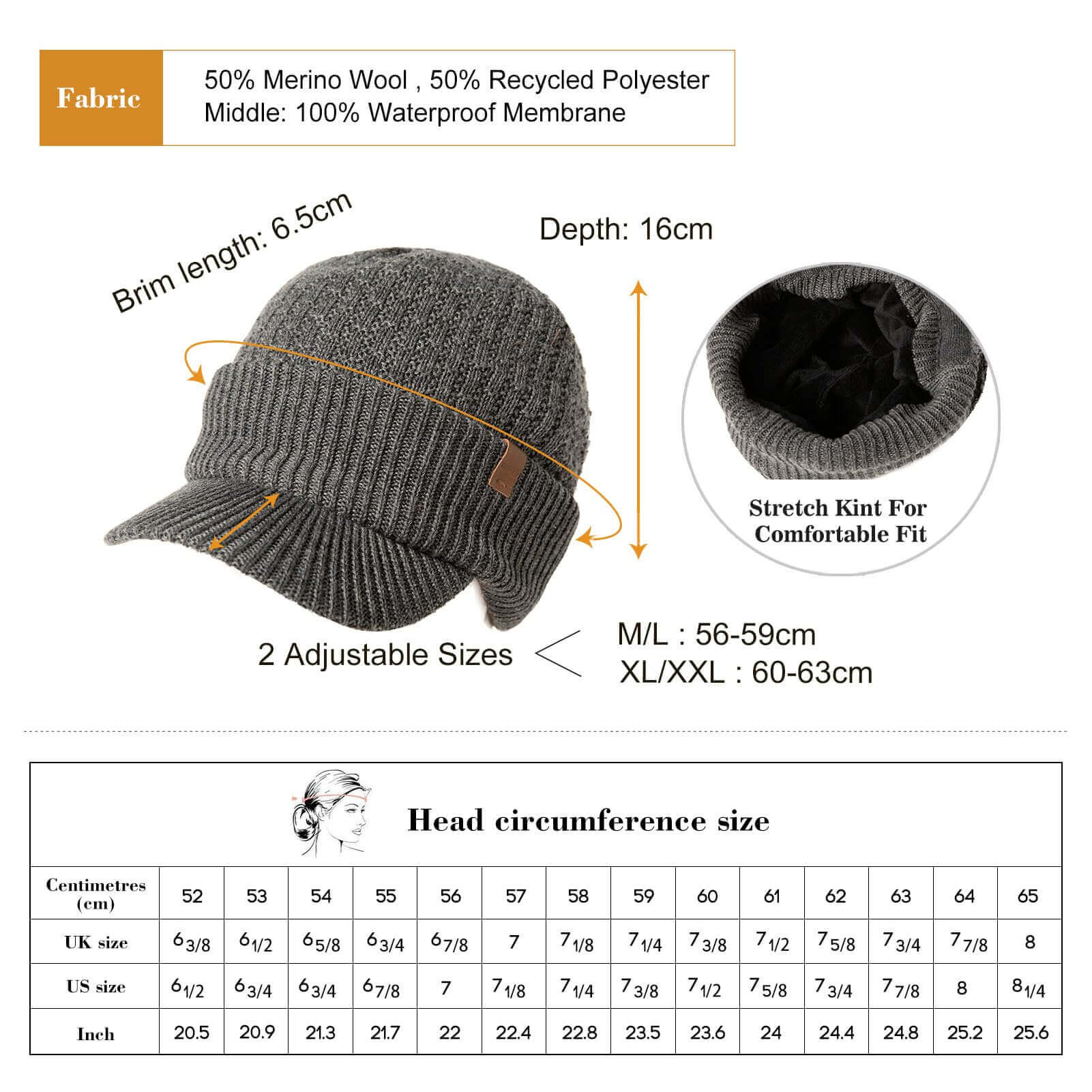 Image Showing TOP-EX Merino Wool Waterproof All Weather Brim Beanie - Product Type Beanie - Buy Now $48.71 - Adventure Gear from Global Trekker