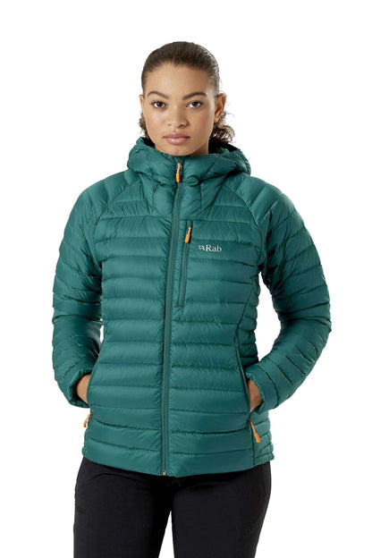 Image Showing Rab Women's Microlight Alpine 700-Fill Down Hooded Puffer Jacket for Hiking & Skiing - Product Type Puffer Jacket - Buy Now $427.75 - Adventure Gear from Global Trekker