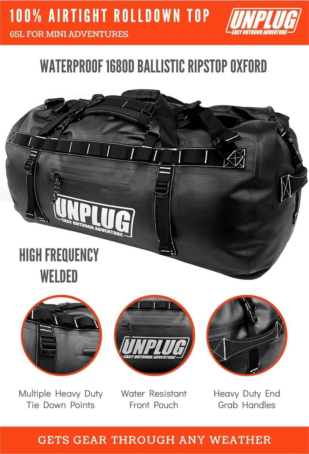 Image Showing UNPLUG Ultimate Adventure Bag -1680D Heavy Duty Waterproof Travel Duffel Bags - Product Type Duffel Bag - Buy Now $231.99 - Adventure Gear from Global Trekker