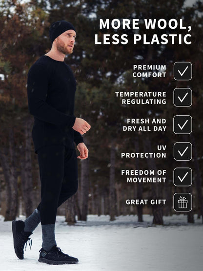 Image Showing Merino.tech Merino Wool Base Layer Mens Set - Thermal Underwear - Product Type Men's Base Layer Set - Buy Now $123.24 - Adventure Gear from Global Trekker