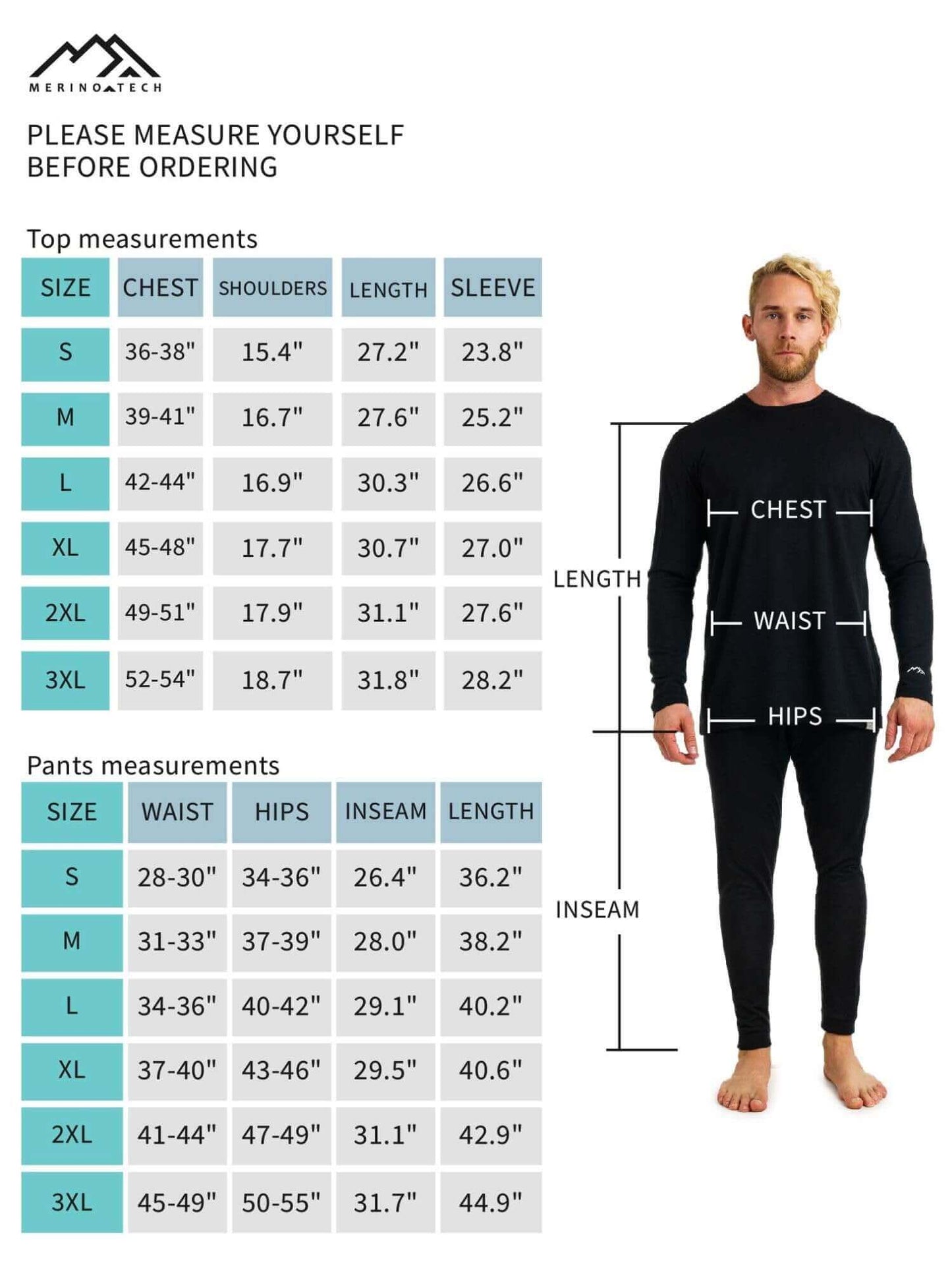 Image Showing Merino.tech Merino Wool Base Layer Mens Set - Thermal Underwear - Product Type Men's Base Layer Set - Buy Now $123.24 - Adventure Gear from Global Trekker