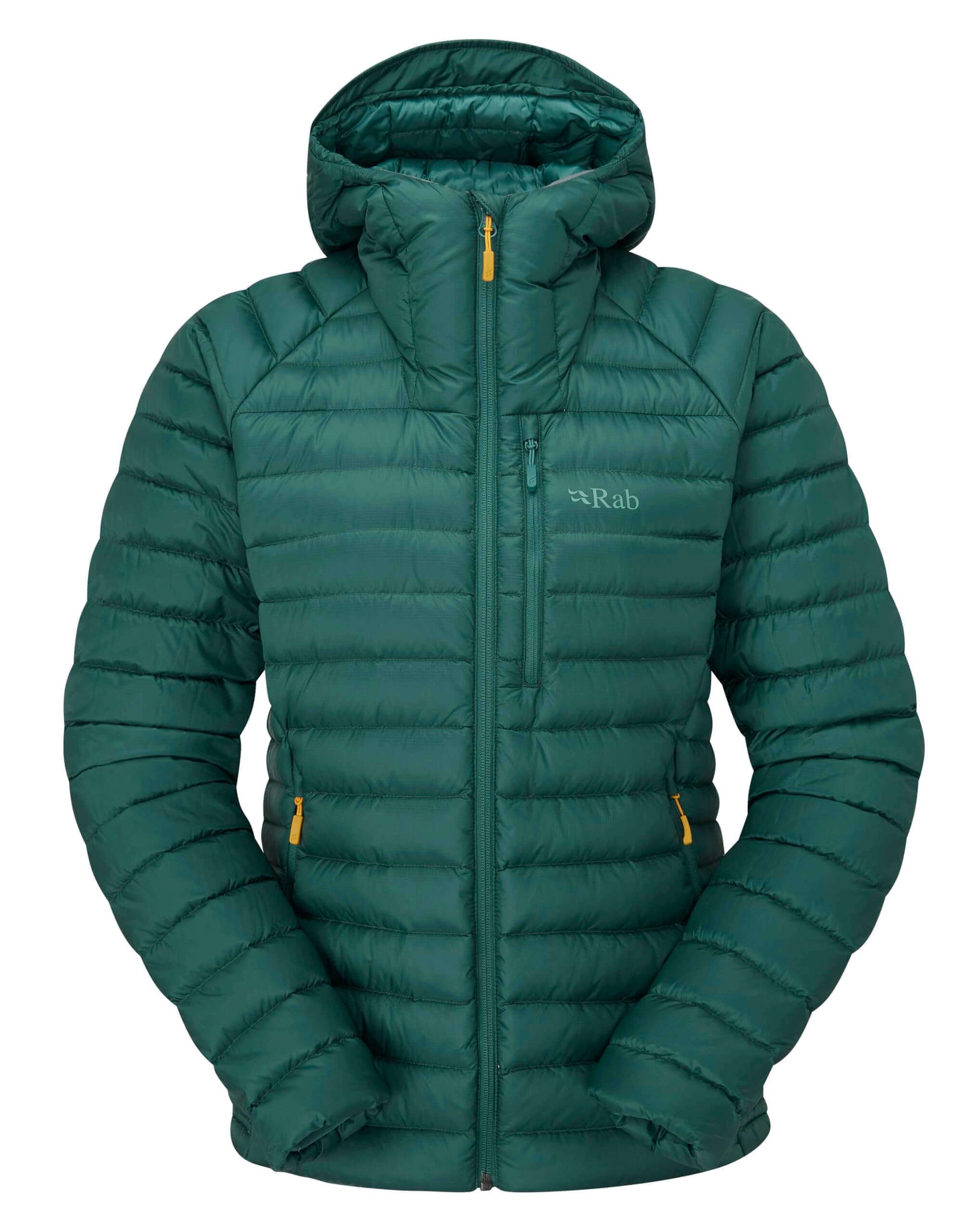 Image Showing Rab Women's Microlight Alpine 700-Fill Down Hooded Puffer Jacket for Hiking & Skiing - Product Type Puffer Jacket - Buy Now $427.75 - Adventure Gear from Global Trekker