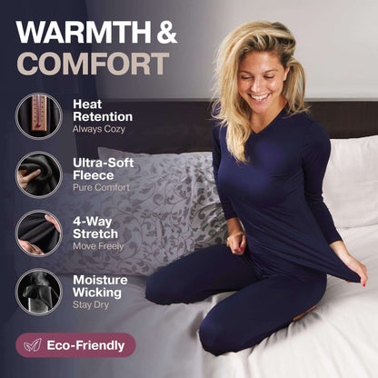 Image Showing Thermajane Long Johns Thermal Underwear for Women Fleece Lined Base Layer - Product Type Women's Base Layer Set - Buy Now $28.99 - Adventure Gear from Global Trekker