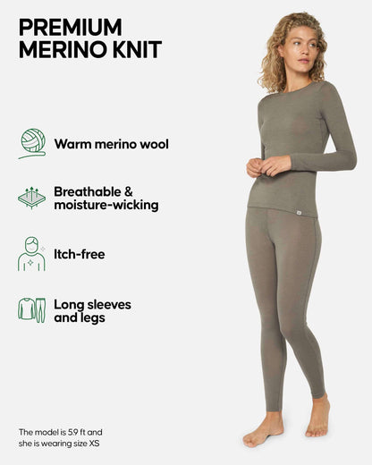 Image Showing DANISH ENDURANCE Women's Merino Wool Base Layer Set, Thermal Underwear for Women, Top and Bottom - Product Type Women's Base Layer Set - Buy Now $144.93 - Adventure Gear from Global Trekker