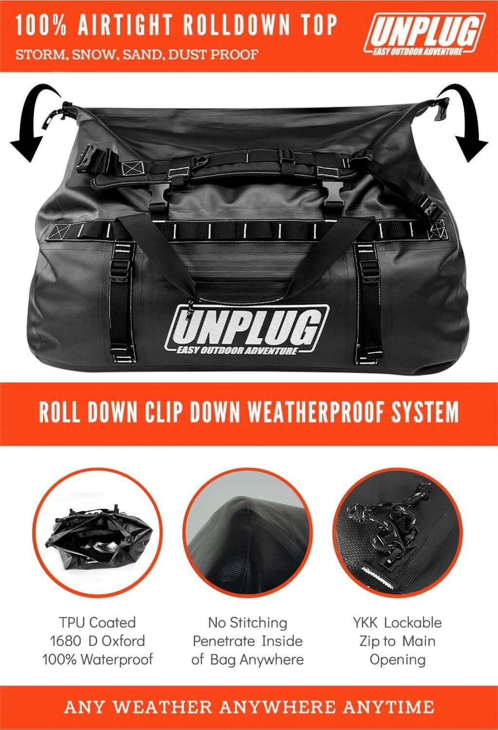 Image Showing UNPLUG Ultimate Adventure Bag -1680D Heavy Duty Waterproof Travel Duffel Bags - Product Type Duffel Bag - Buy Now $231.99 - Adventure Gear from Global Trekker