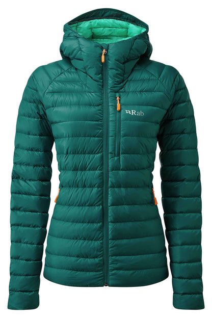 Image Showing Rab Women's Microlight Alpine 700-Fill Down Hooded Puffer Jacket for Hiking & Skiing - Product Type Puffer Jacket - Buy Now $406.00 - Adventure Gear from Global Trekker