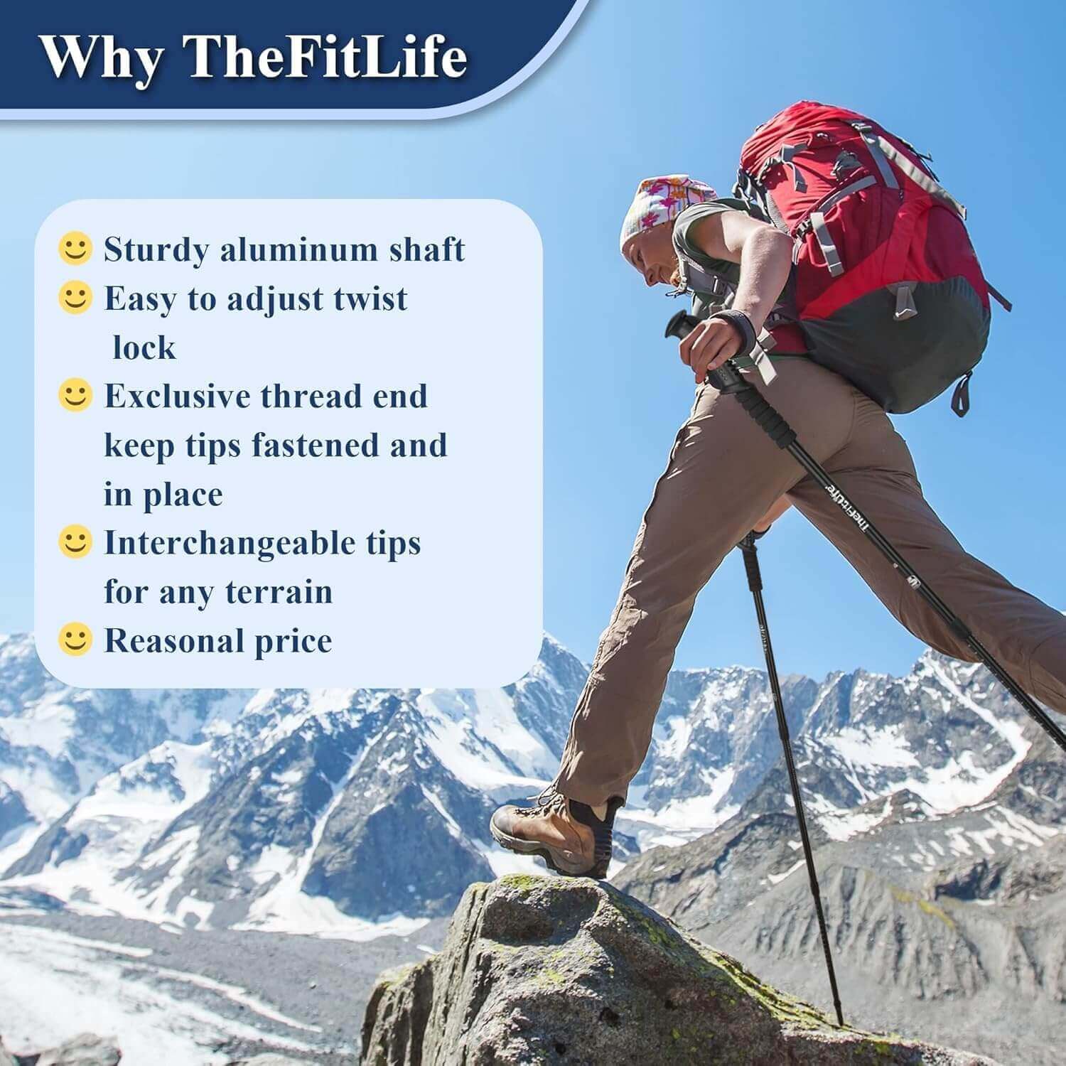 Image Showing TheFitLife Nordic Walking Trekking Poles - 2 Sticks with Anti-Shock and Quick Lock System - Product Type Hiking Poles - Buy Now $36.22 - Adventure Gear from Global Trekker