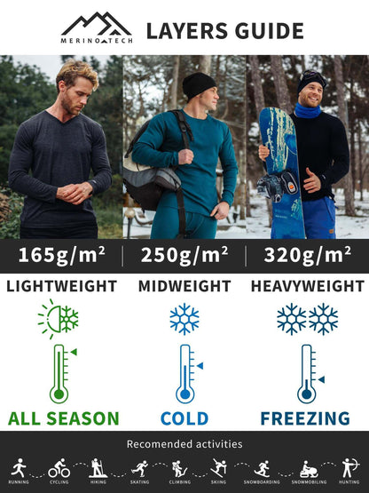 Image Showing Merino.tech Merino Wool Base Layer Mens Set - Thermal Underwear - Product Type Men's Base Layer Set - Buy Now $123.24 - Adventure Gear from Global Trekker