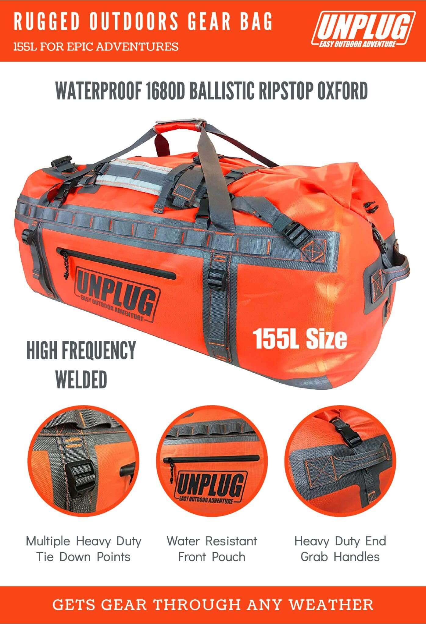 Image Showing UNPLUG Ultimate Adventure Bag -1680D Heavy Duty Waterproof Travel Duffel Bags - Product Type Duffel Bag - Buy Now $231.99 - Adventure Gear from Global Trekker