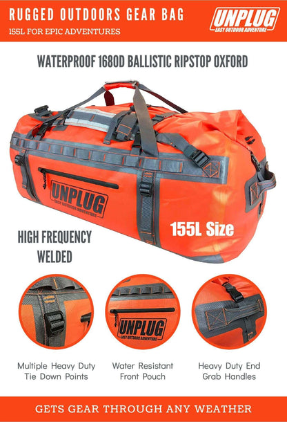 Image Showing UNPLUG Ultimate Adventure Bag -1680D Heavy Duty Waterproof Travel Duffel Bags - Product Type Duffel Bag - Buy Now $231.99 - Adventure Gear from Global Trekker