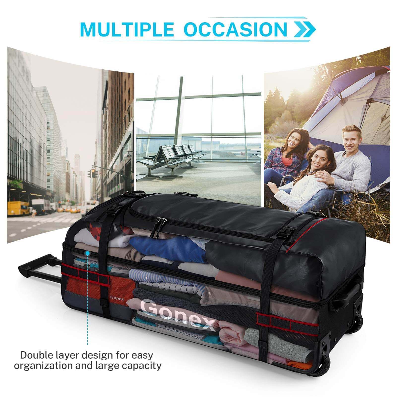 Image Showing Gonex Rolling Duffle Bag with Wheels, 100L Water Repellent - Product Type Duffel Bag - Buy Now $192.24 - Adventure Gear from Global Trekker