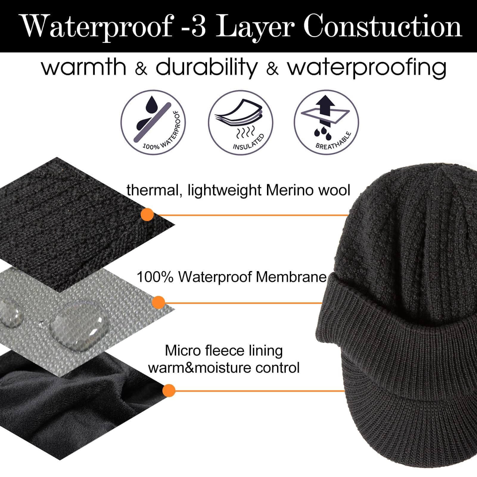 Image Showing TOP-EX Merino Wool Waterproof All Weather Brim Beanie - Product Type Beanie - Buy Now $48.71 - Adventure Gear from Global Trekker