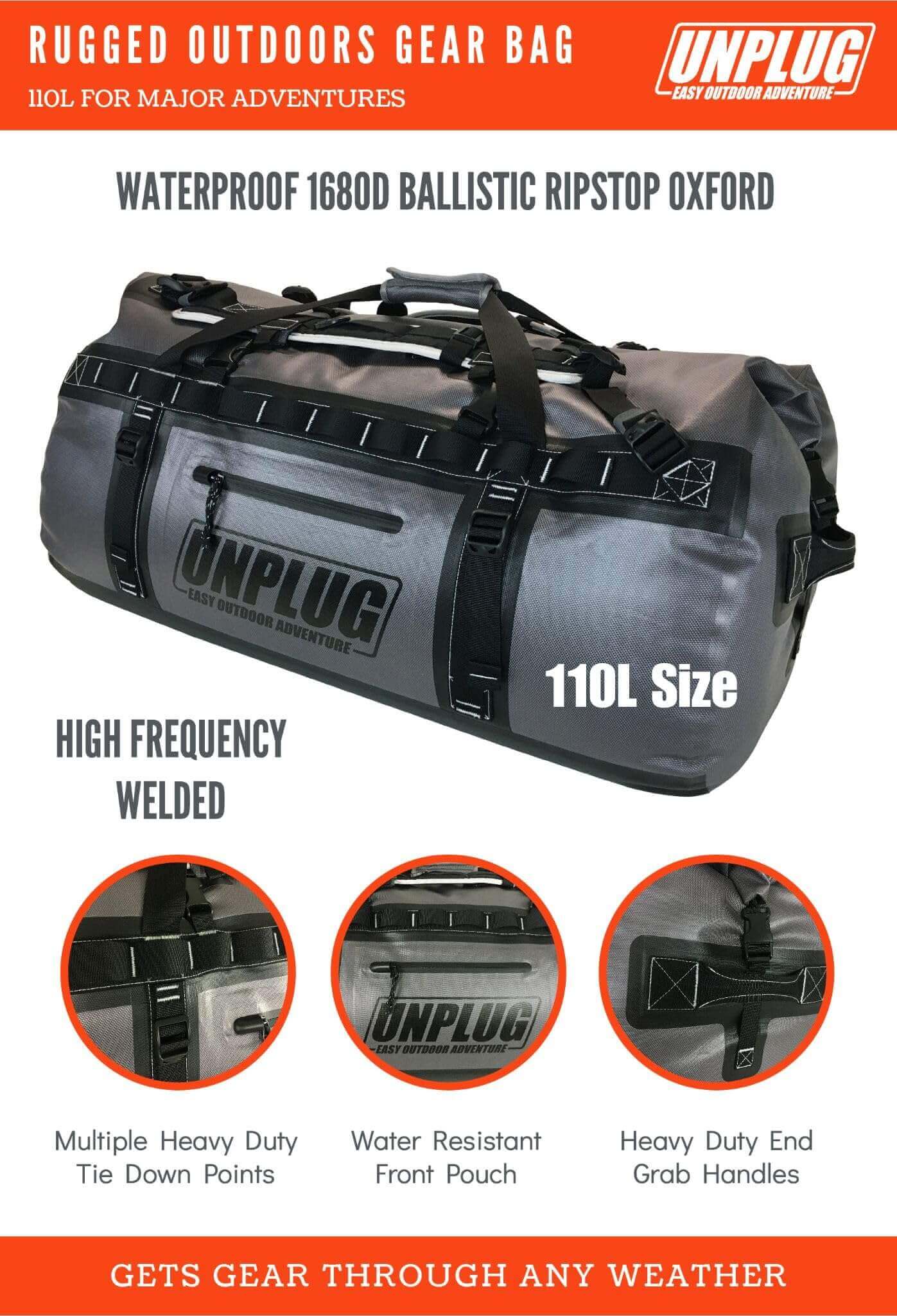 Image Showing UNPLUG Ultimate Adventure Bag -1680D Heavy Duty Waterproof Travel Duffel Bags - Product Type Duffel Bag - Buy Now $231.99 - Adventure Gear from Global Trekker