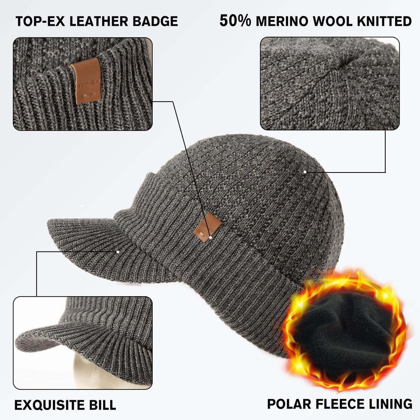 Image Showing TOP-EX Merino Wool Waterproof All Weather Brim Beanie - Product Type Beanie - Buy Now $48.71 - Adventure Gear from Global Trekker