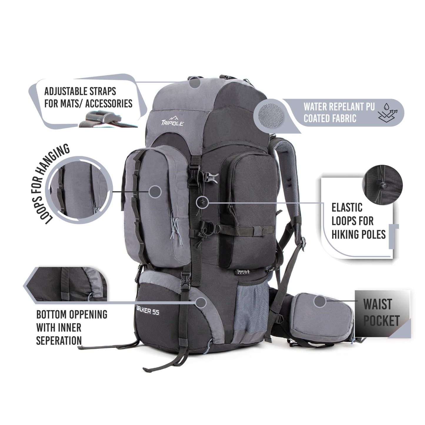 Image Showing Tripole Walker 65 Litres Rucksack Internal Frame - Product Type backpack - Buy Now $94.25 - Adventure Gear from Global Trekker