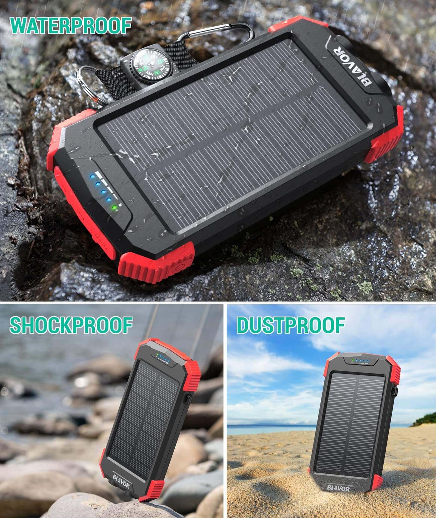 Image Showing BLAVOR Solar Charger Power Bank 10,000mAh, Portable Wireless Charger - Product Type Wireless Charger - Buy Now $43.49 - Adventure Gear from Global Trekker