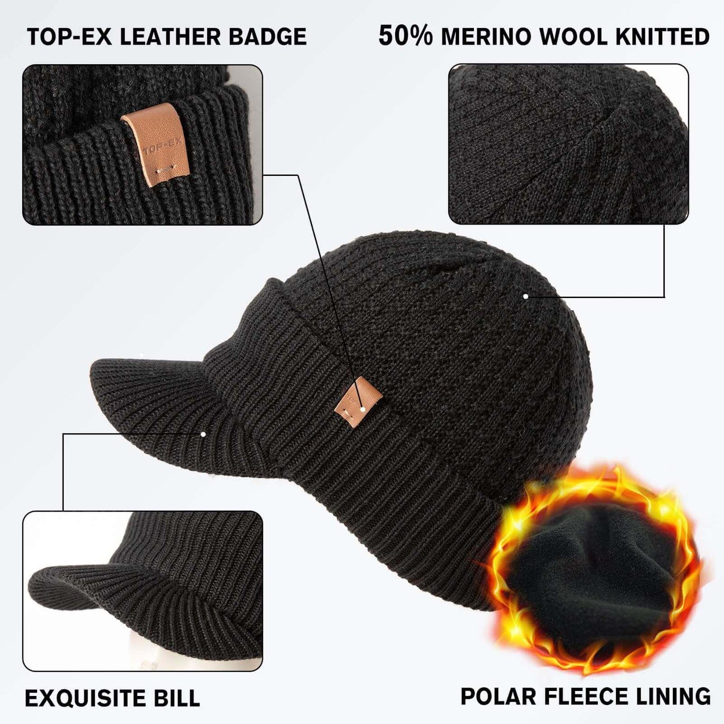 Image Showing TOP-EX Merino Wool Waterproof All Weather Brim Beanie - Product Type Beanie - Buy Now $48.71 - Adventure Gear from Global Trekker