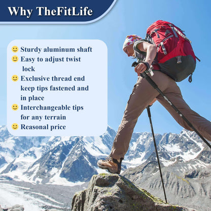 Image Showing TheFitLife Nordic Walking Trekking Poles - 2 Sticks with Anti-Shock and Quick Lock System - Product Type Hiking Poles - Buy Now $36.22 - Adventure Gear from Global Trekker