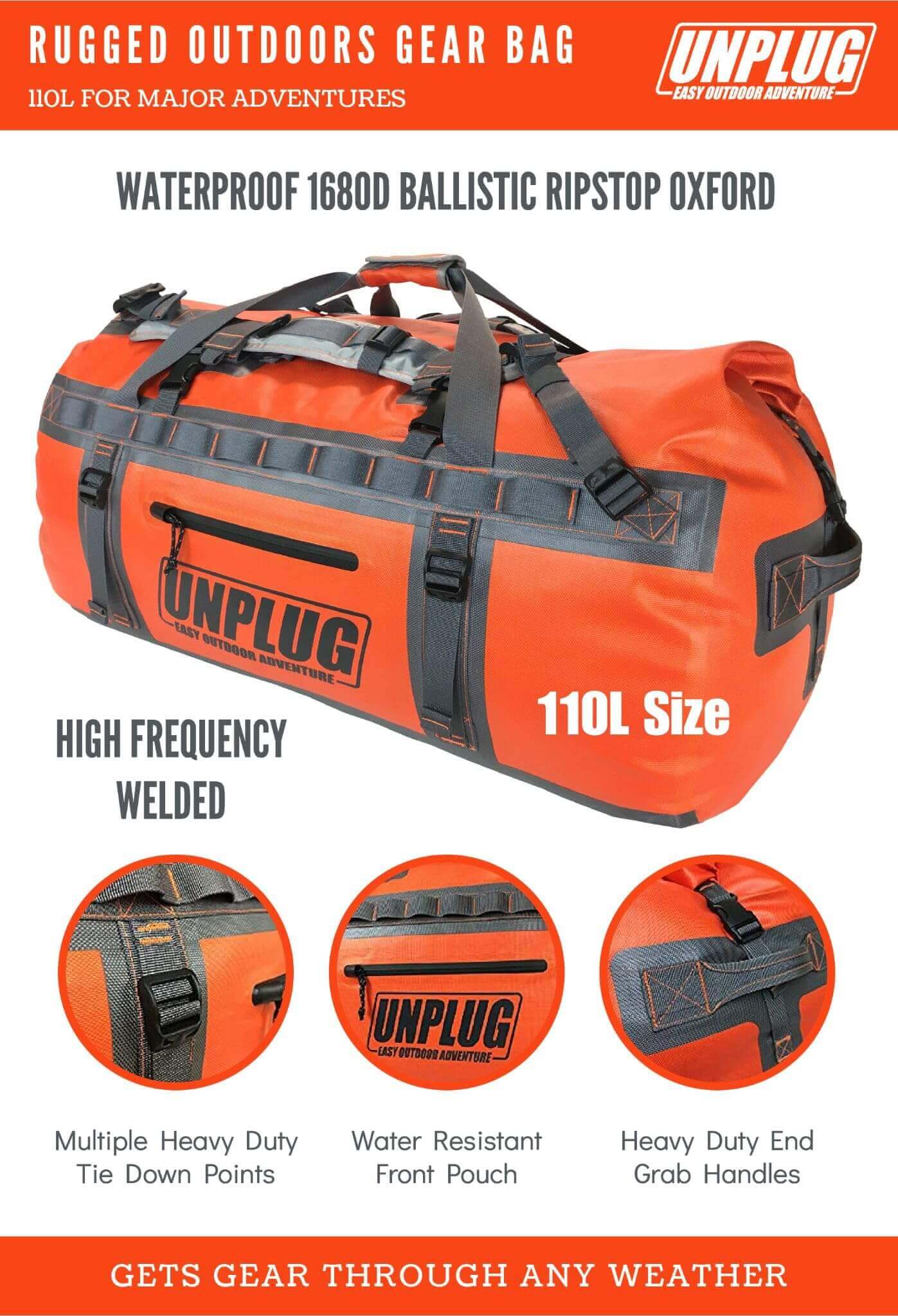 Image Showing UNPLUG Ultimate Adventure Bag -1680D Heavy Duty Waterproof Travel Duffel Bags - Product Type Duffel Bag - Buy Now $231.99 - Adventure Gear from Global Trekker