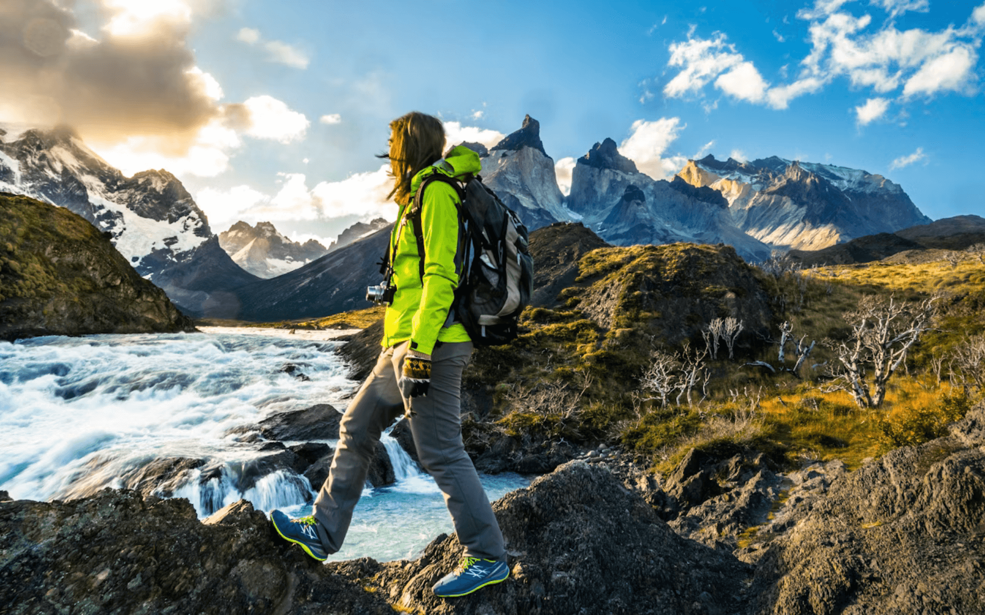 Hiker in Patagonia wilderness - Adventure Gear By Global Trekker.